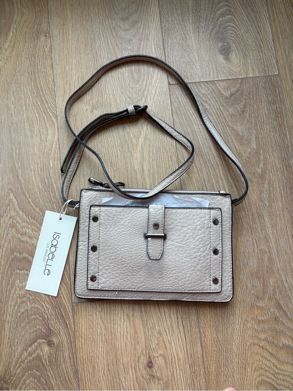 Isabelle Light Beige Pebbled Leather Crossbody Bag